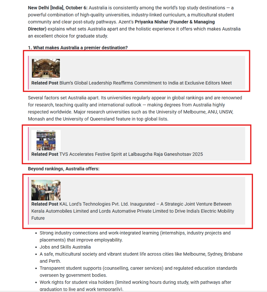 Related Posts showing on Website